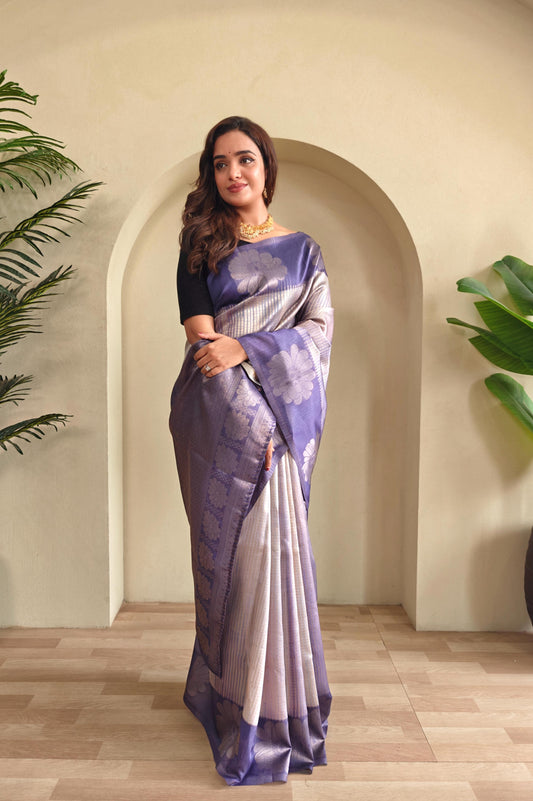 Lavender Color Flower Print Silk Saree
