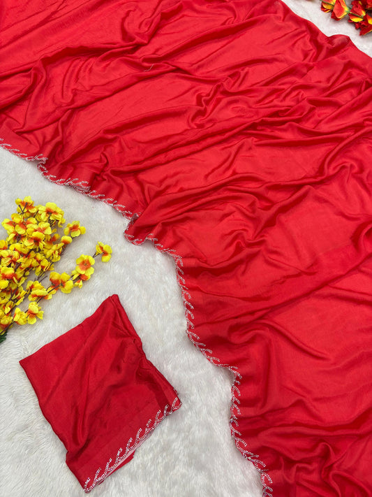 Fabulous Hand Jarkan Work Red Color saree