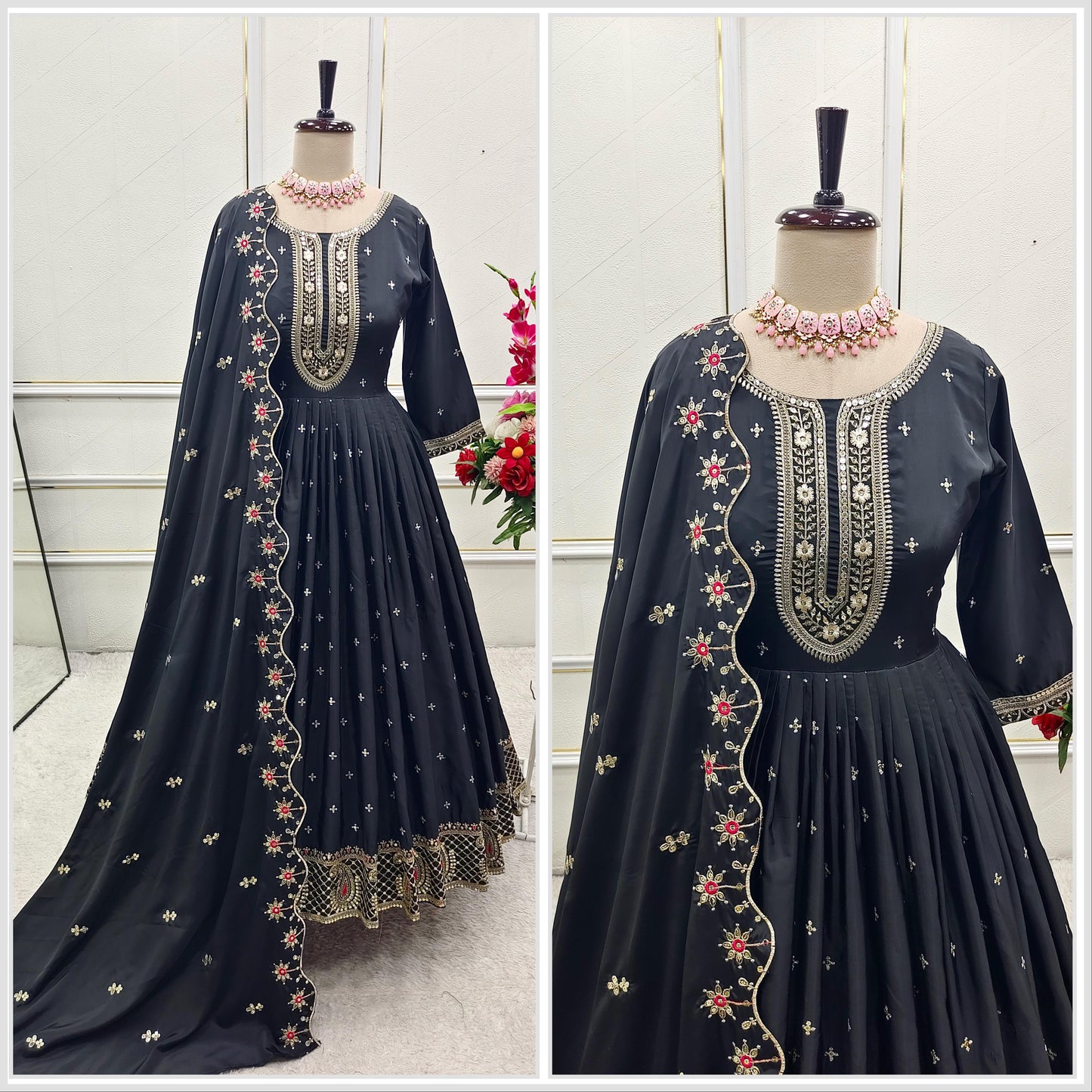 Outstanding Sequence Work Black Color Gown