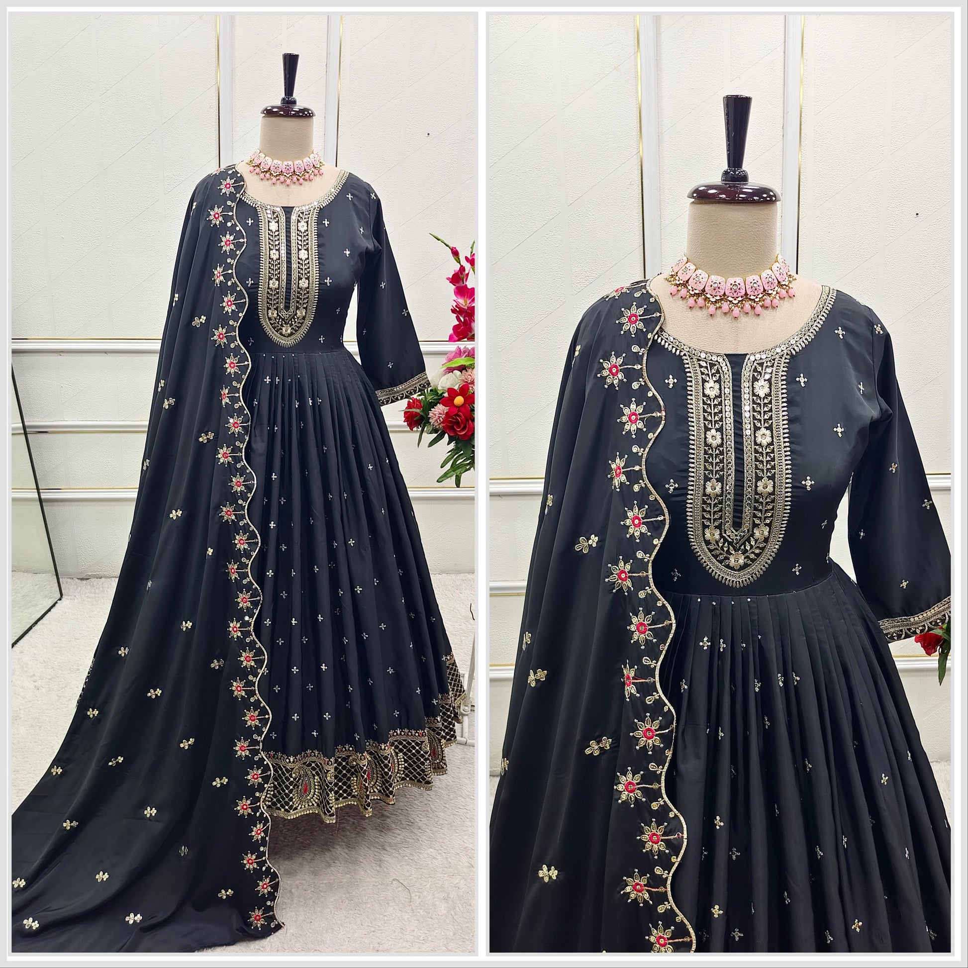 Outstanding Sequence Work Black Color Gown