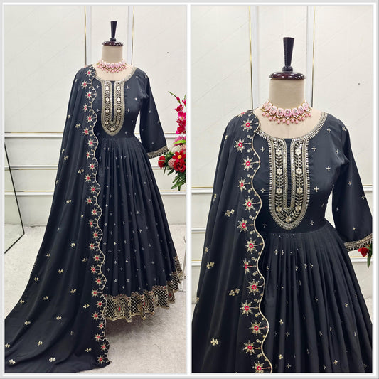 Outstanding Sequence Work Black Color Gown