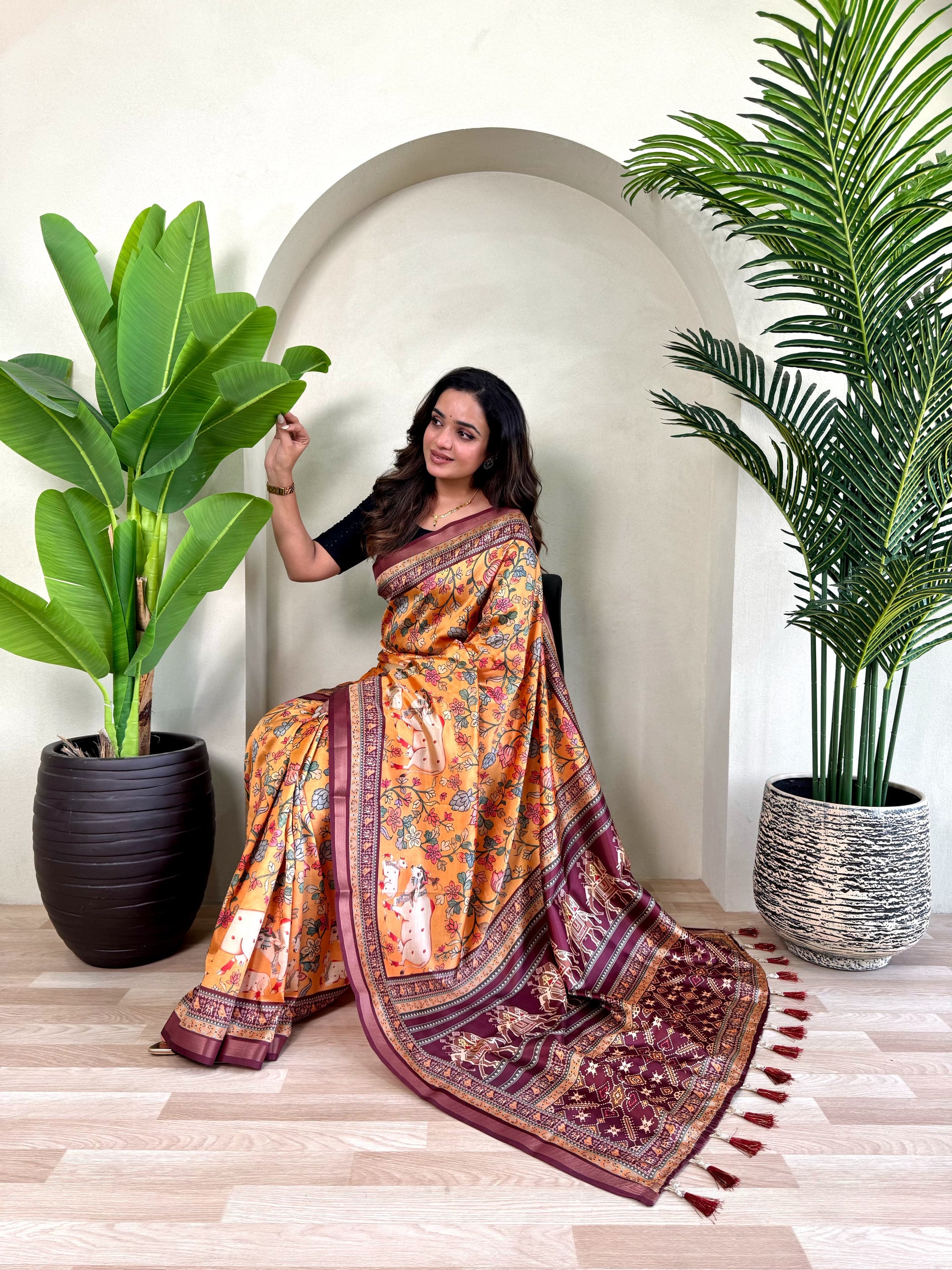 Glorious Dola Viscose Orange Color Saree