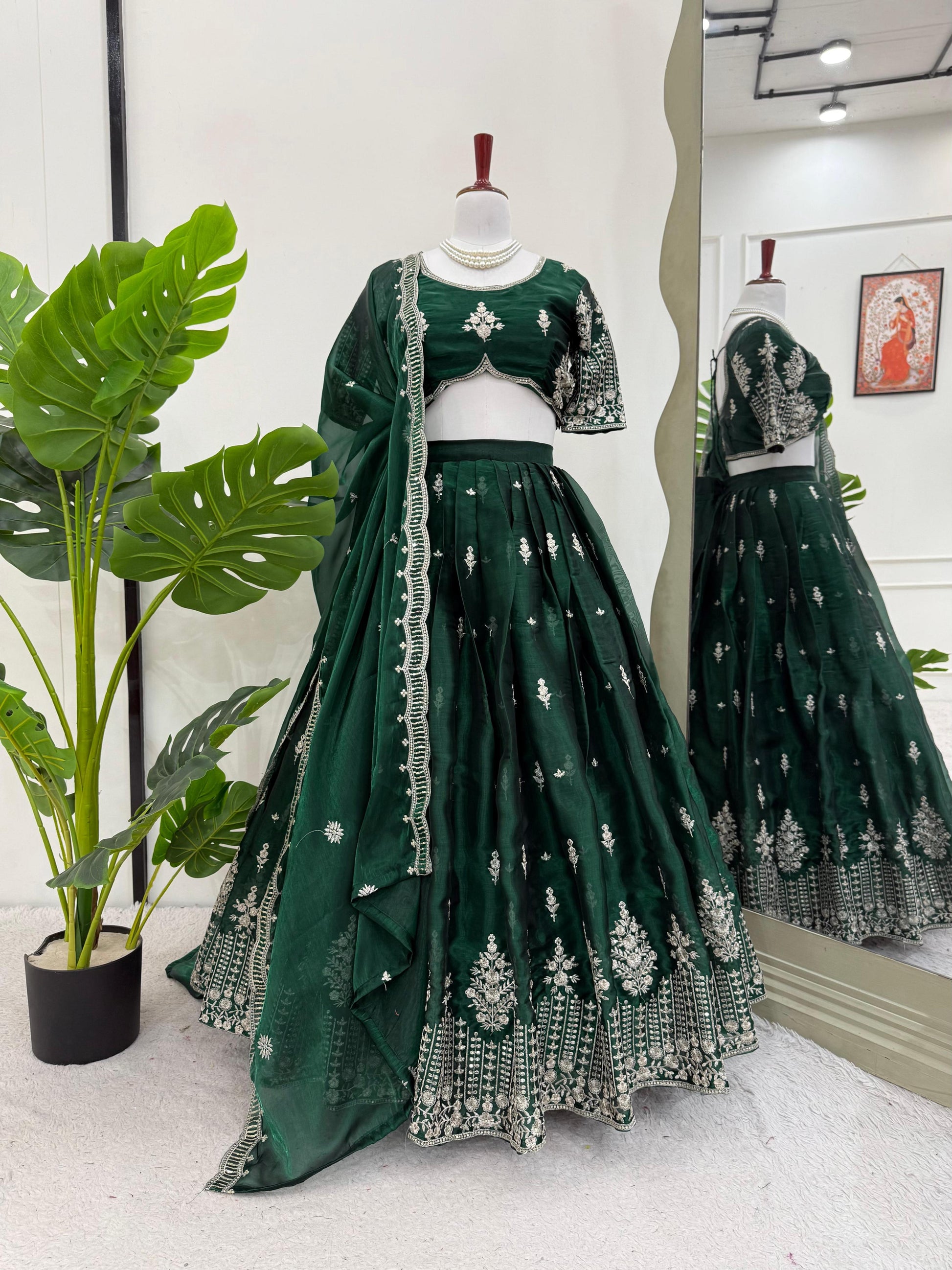 Function Wear Heavy Work Green Color Lehenga Choli