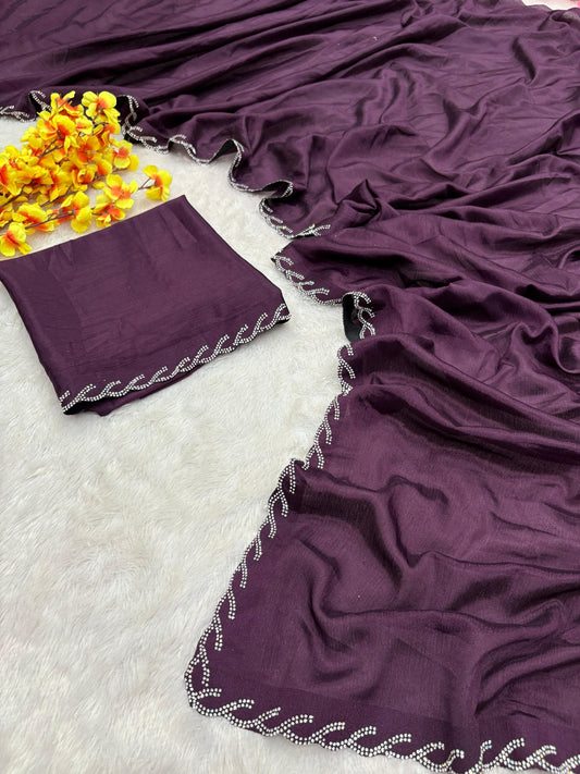 Fabulous Hand Jarkan Work Wine Color saree