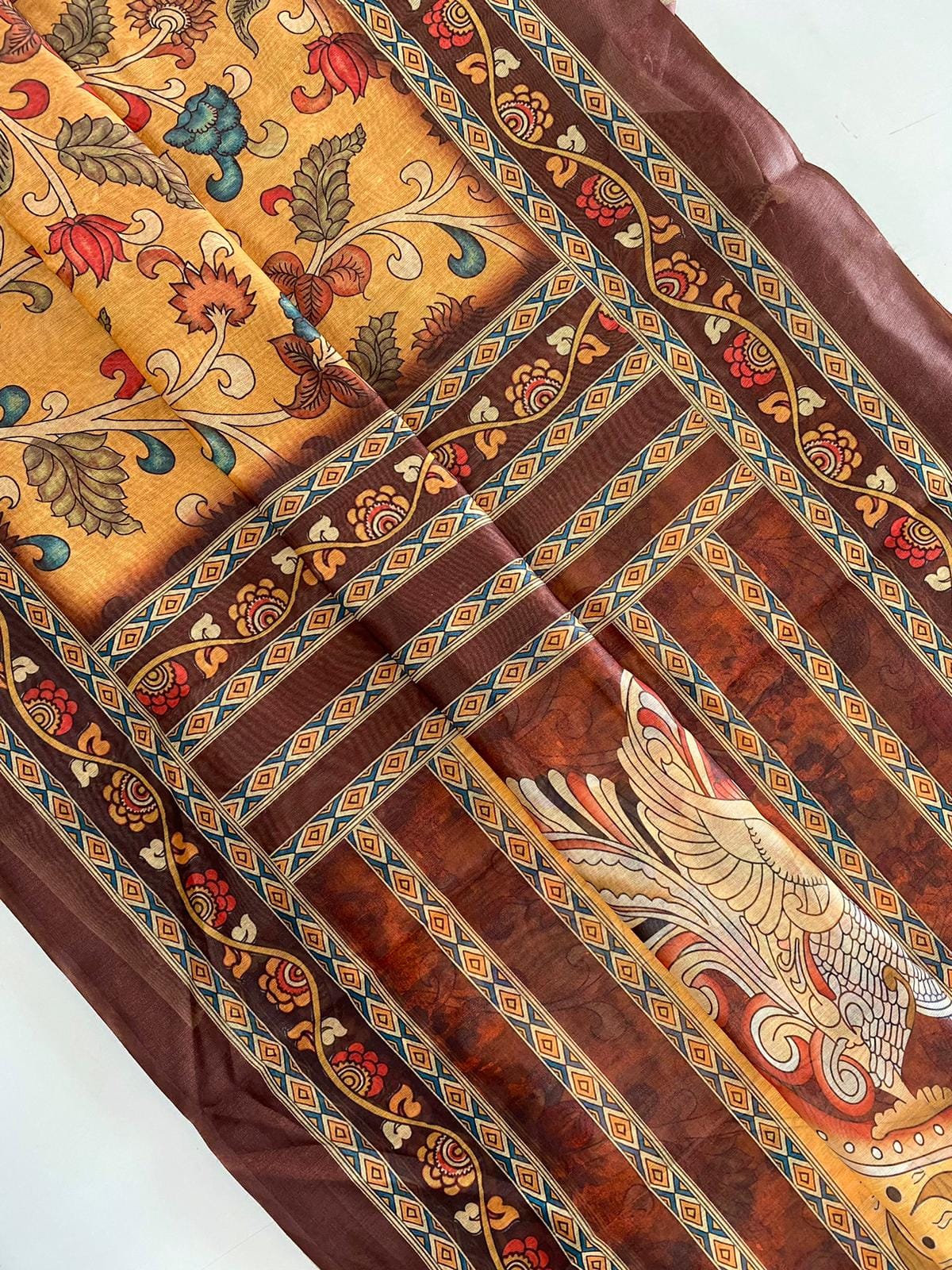 Presenting Digital Print Mustard Color Saree