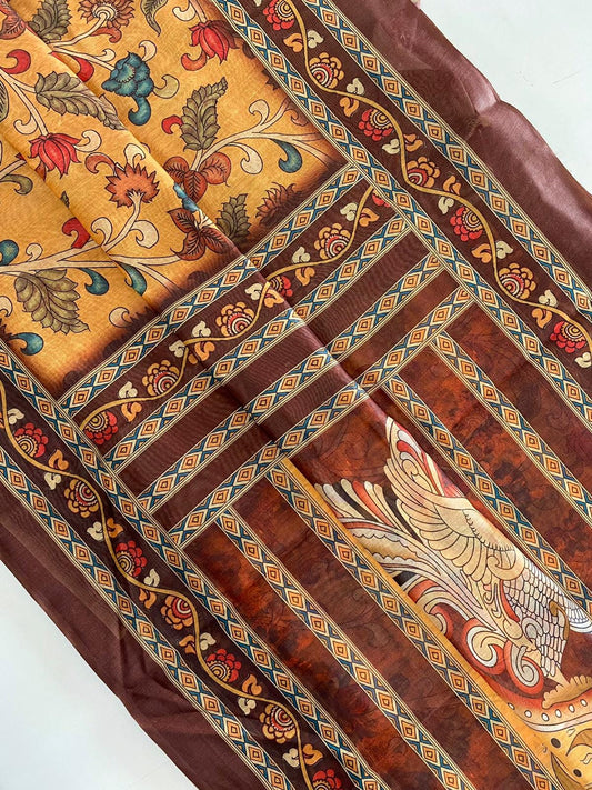 Presenting Digital Print Mustard Color Saree