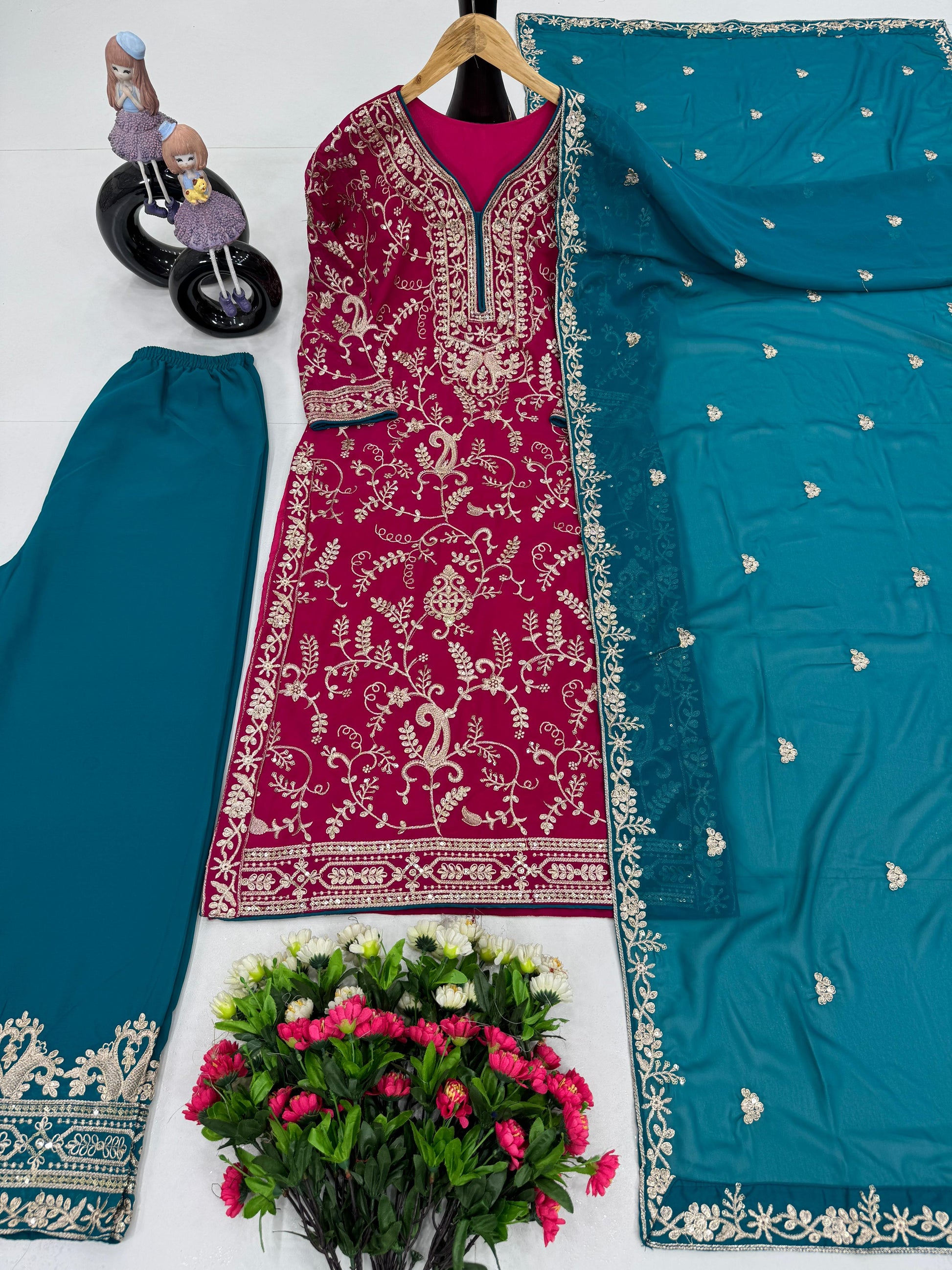 Good Looking Heavy Work Pink Color Palazzo Suit