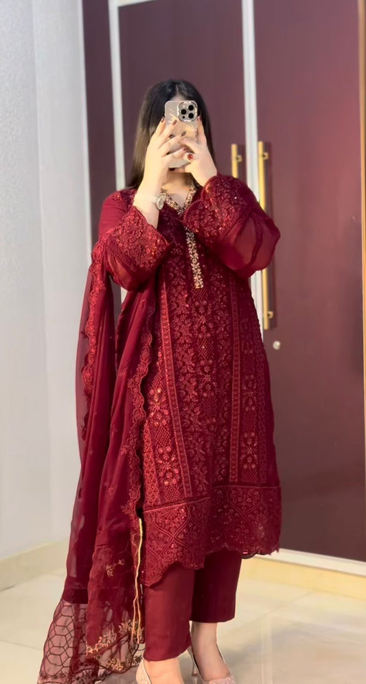 Mesmerizing Sequence Work Maroon Color Salwar Suit
