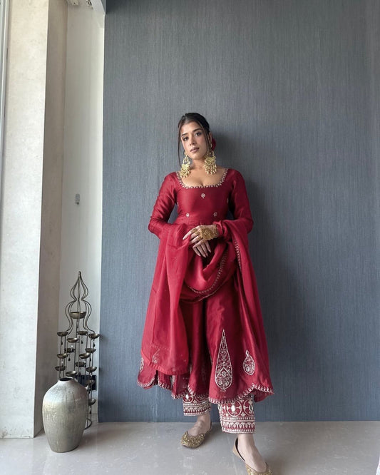 Fabulous Sequence Work Red Color Anarkali Gown