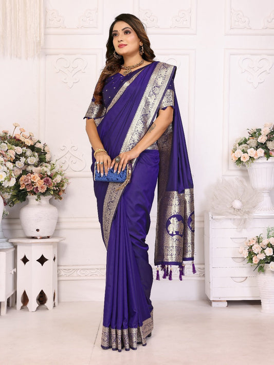 Imposing Banarasi Silk Blue Color Saree