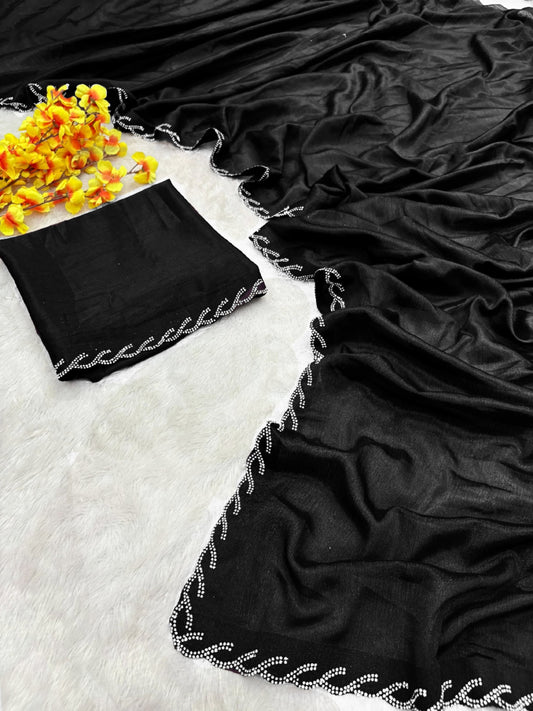 Fabulous Hand Jarkan Work Black Color saree
