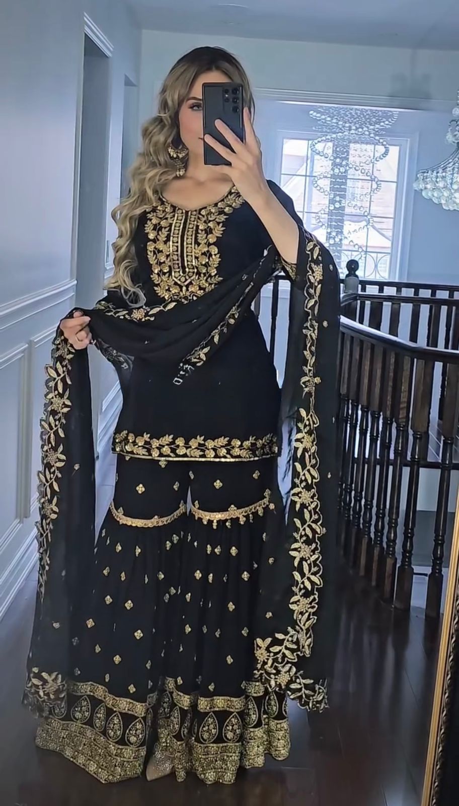 Georgette Black Color Sequence Sharara Suit