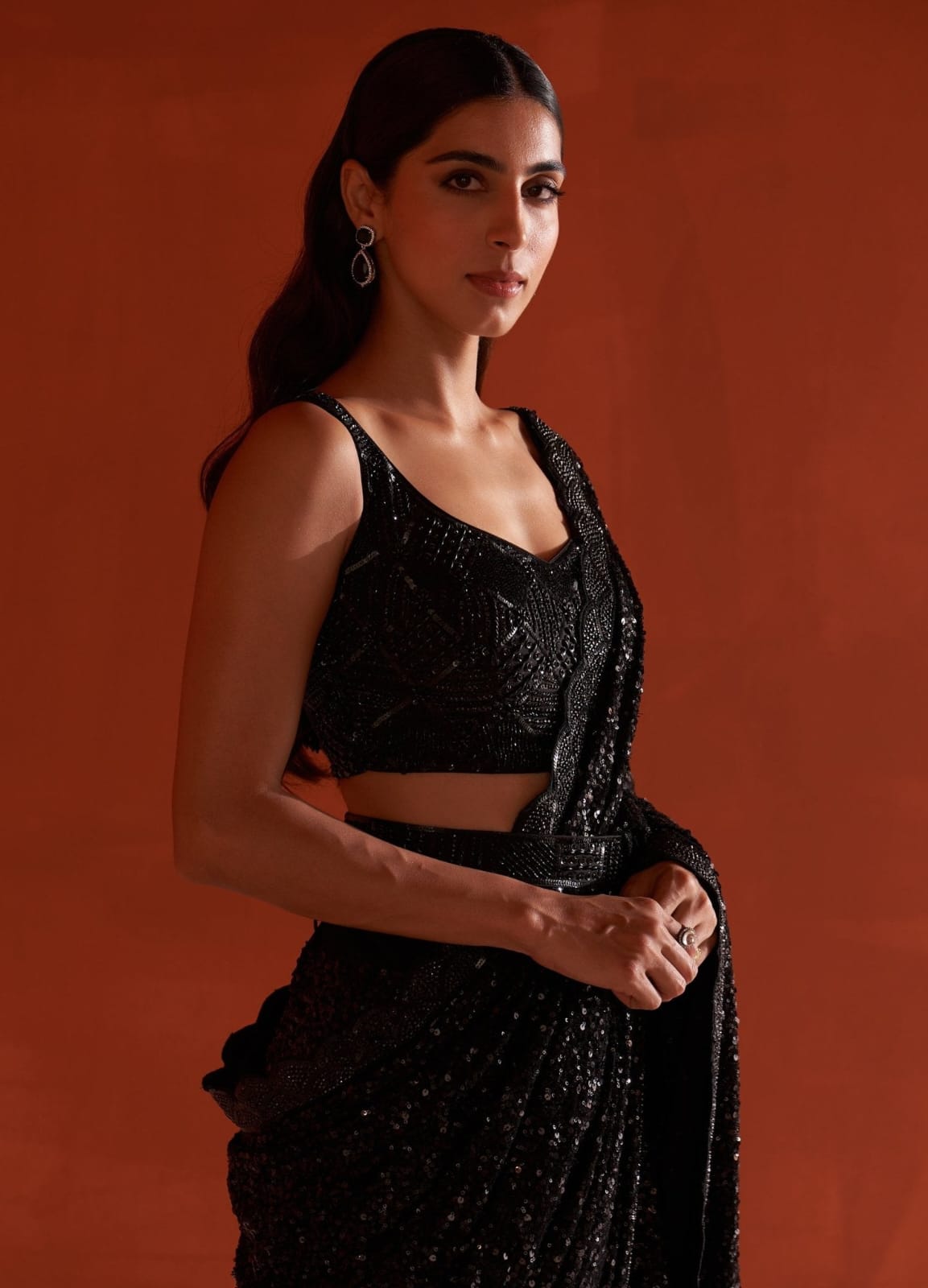 Adorable Georgette Sequence Work Black Color Saree