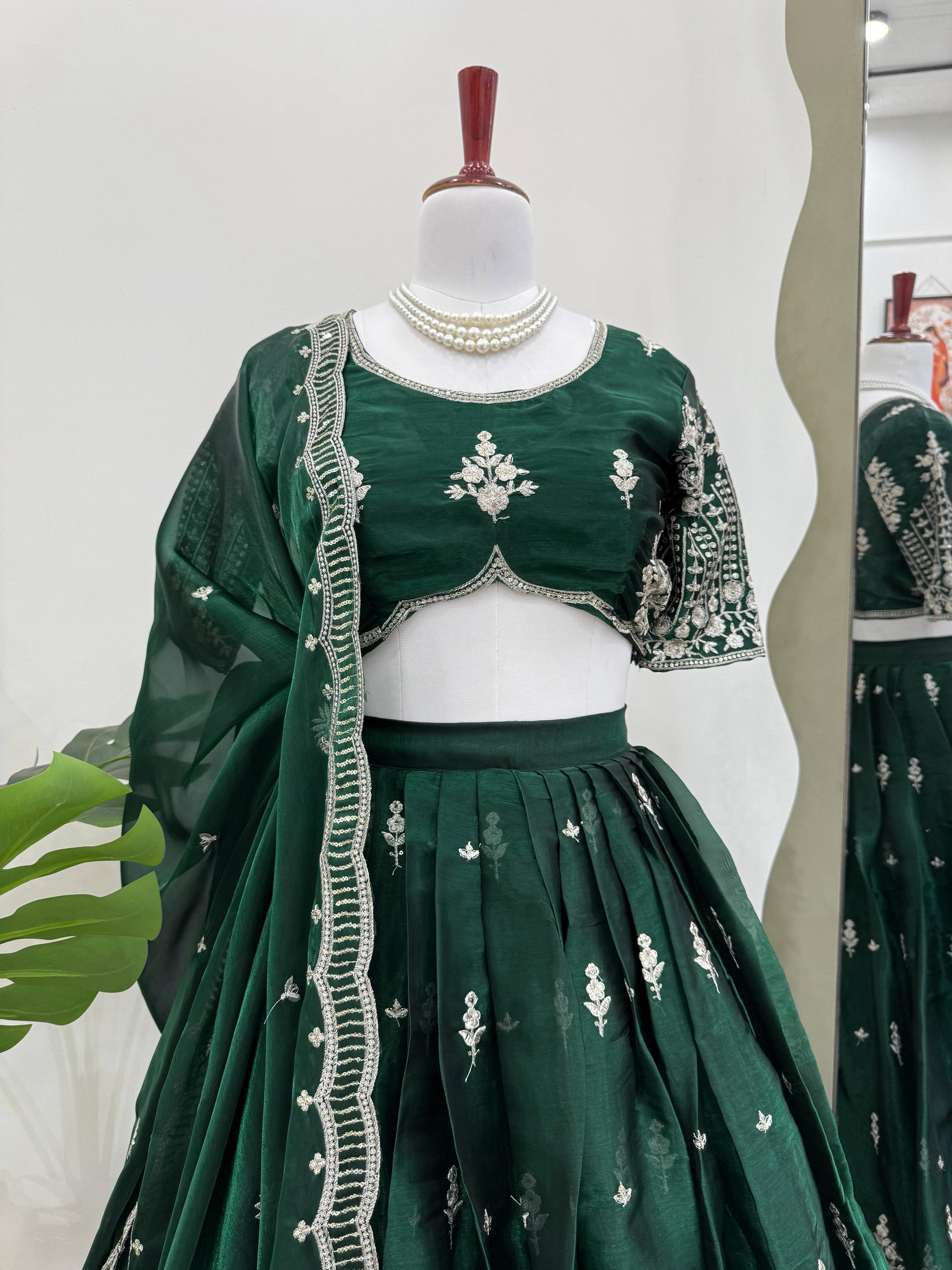 Function Wear Heavy Work Green Color Lehenga Choli