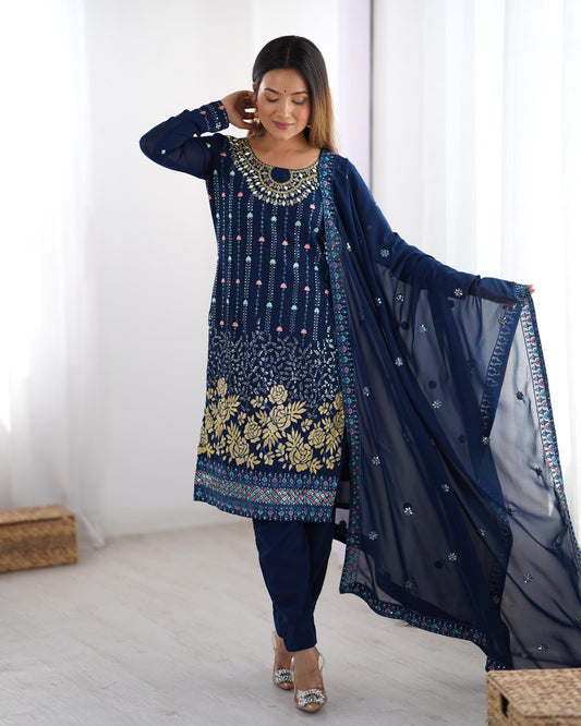 Wonderful Sequence Work Navy Blue Color Salwar Suit