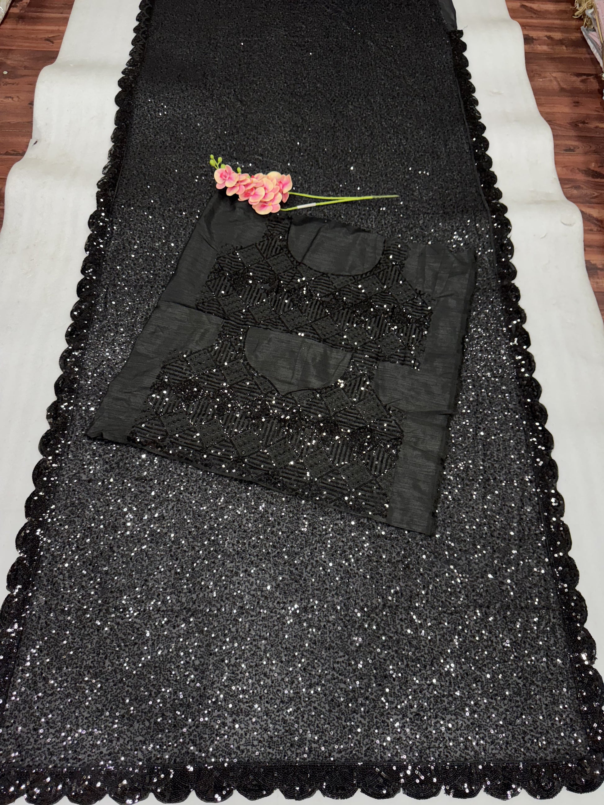 Adorable Georgette Sequence Work Black Color Saree