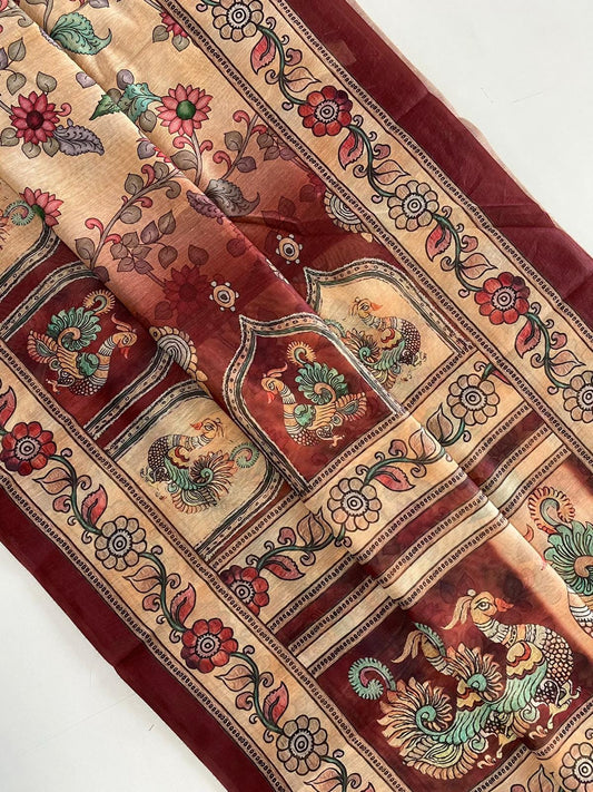 Presenting Digital Print Beige Color Saree