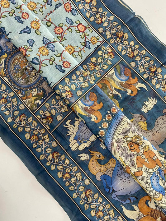 Presenting Digital Print Blue Color Saree