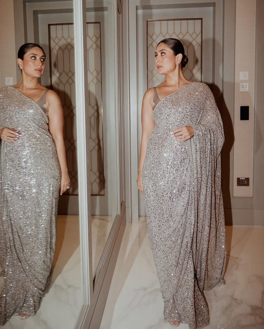 Kareena Kapoor Bollywood Georgette Grey Color Saree
