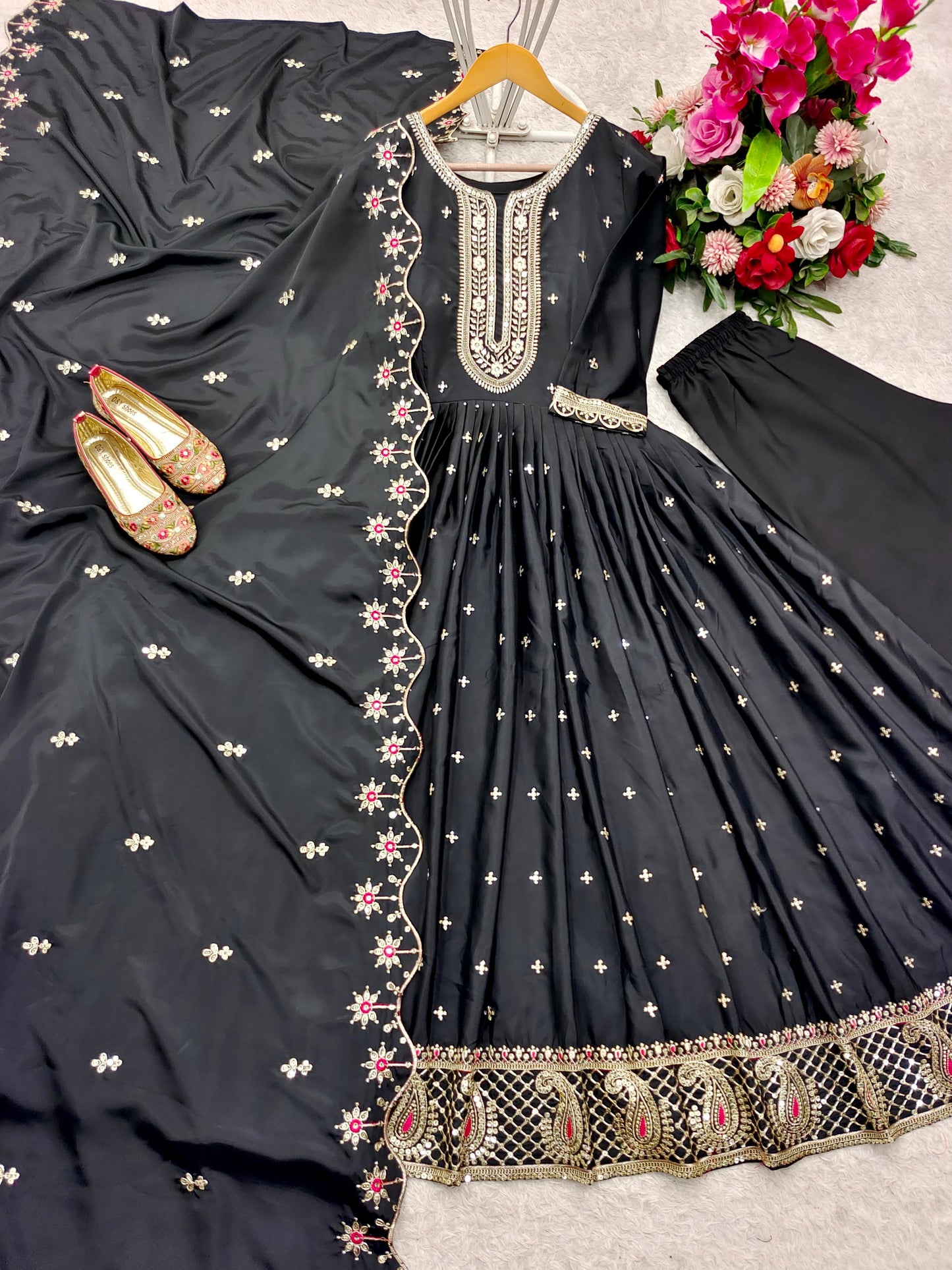 Outstanding Sequence Work Black Color Gown