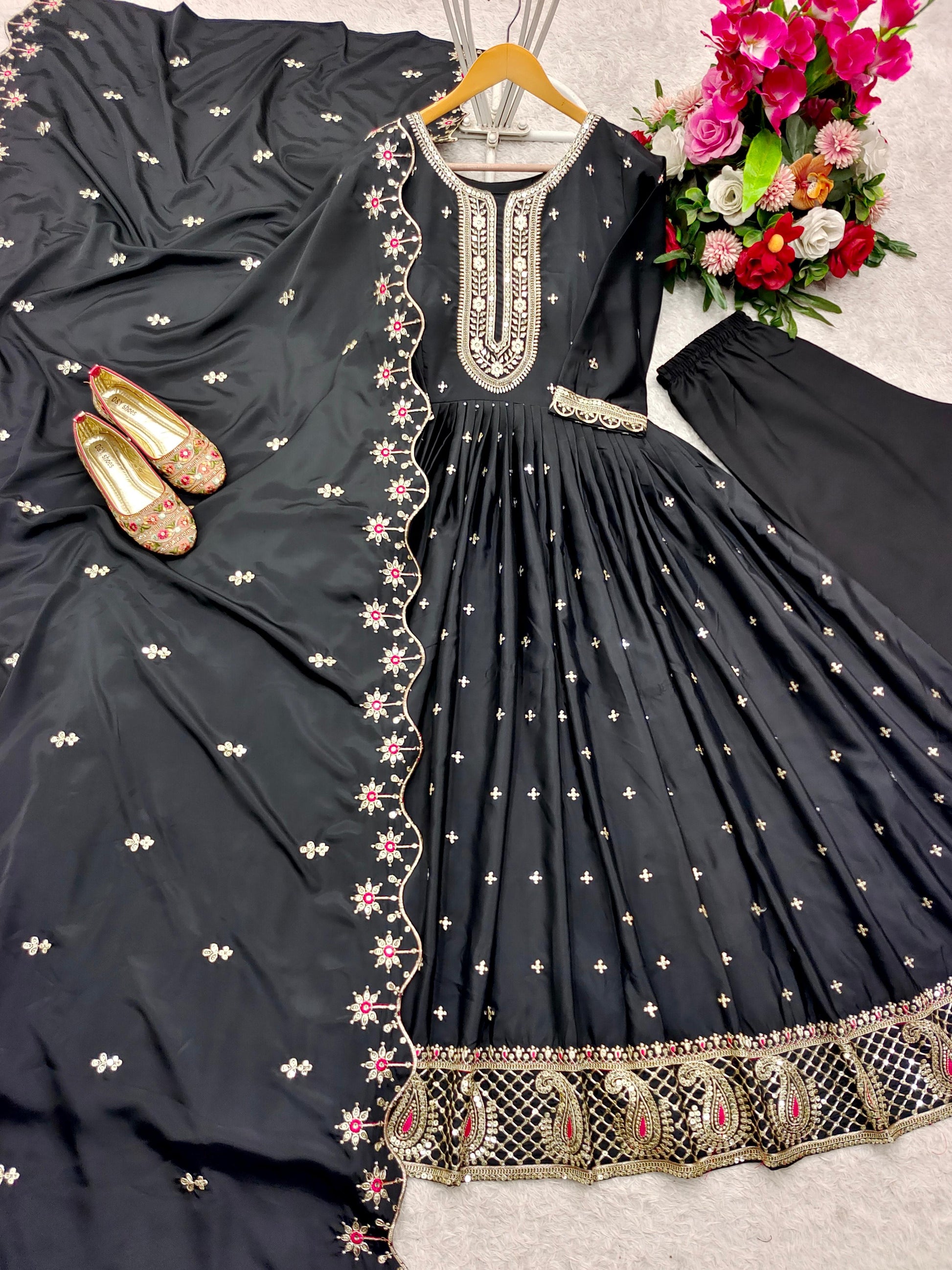 Outstanding Sequence Work Black Color Gown