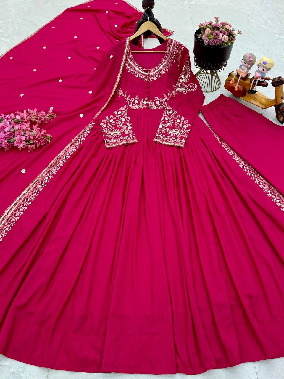 Roman Silk Sequence Work Pink Color Gown With Dupatta