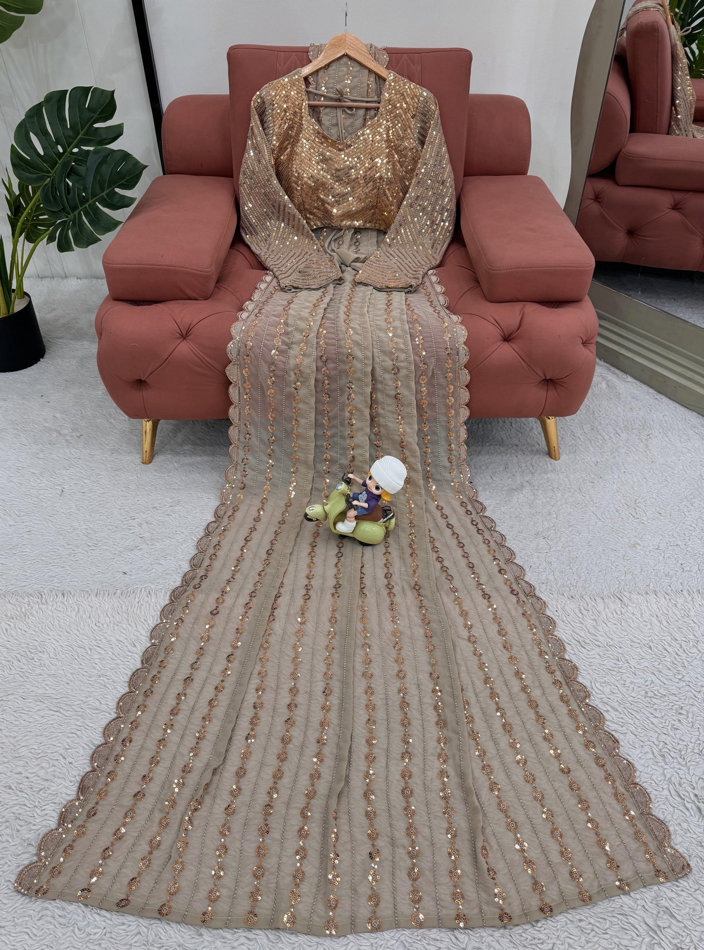 Classic Full Sequence Work Beige Color Saree