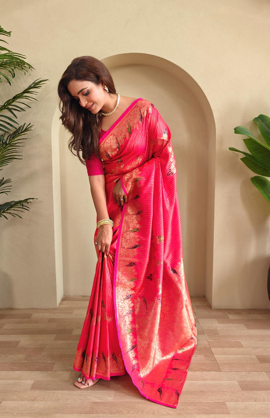 Traditional Wear Peach Color Silk Saree