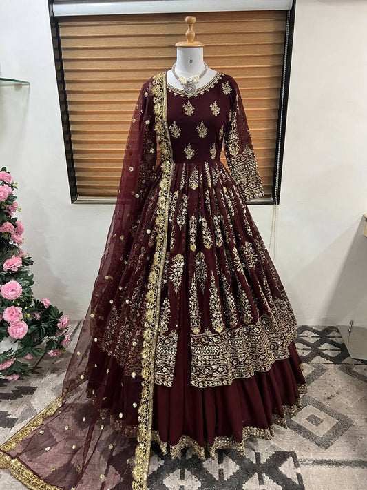 Heavy Embroidery Sequence Work Wine Color Lehenga Choli