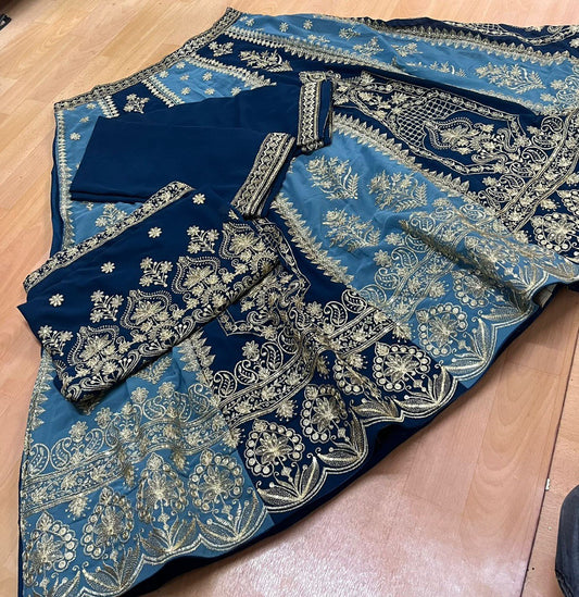 Blue Color Sequence & Zari Embroidery Work Designer Wedding Lehenga Choli