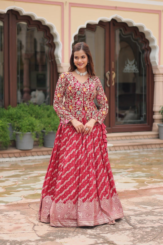Heavy Sequence Work Maroon Color Top With Lehenga