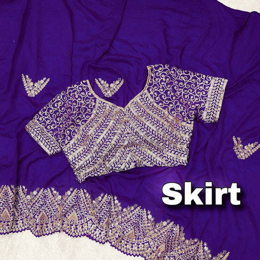 Shining Embroidery Work Purple Color Saree