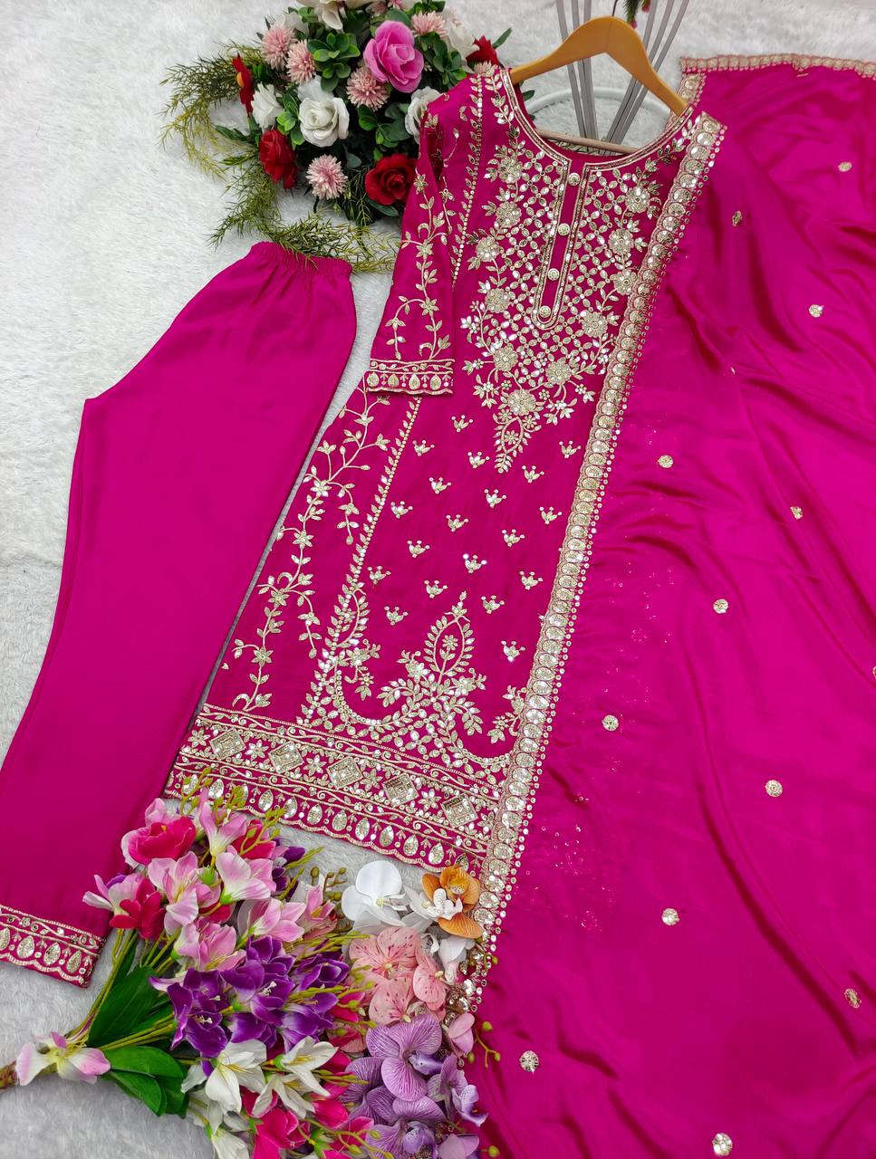 Decent Cinon Silk Embroidery Work Pink Color Salwar Suit