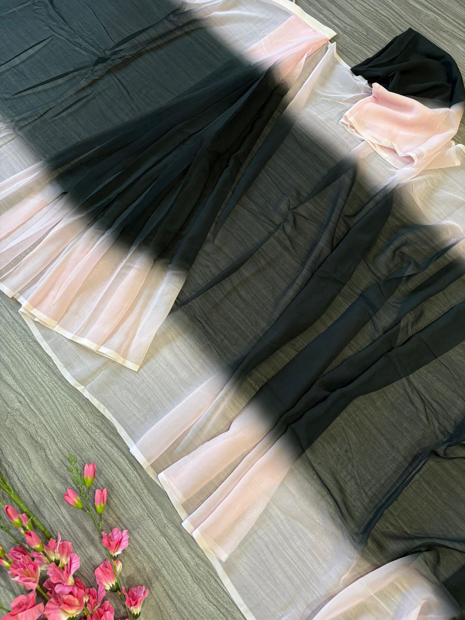 Designer Digital Print Black Color Ready To Wear Saree