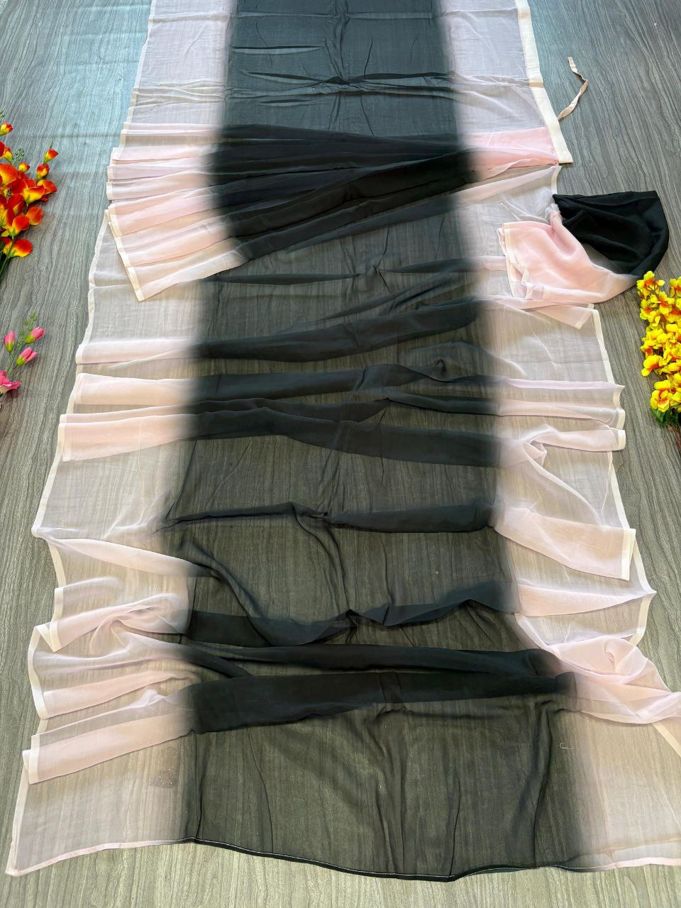 Designer Digital Print Black Color Ready To Wear Saree