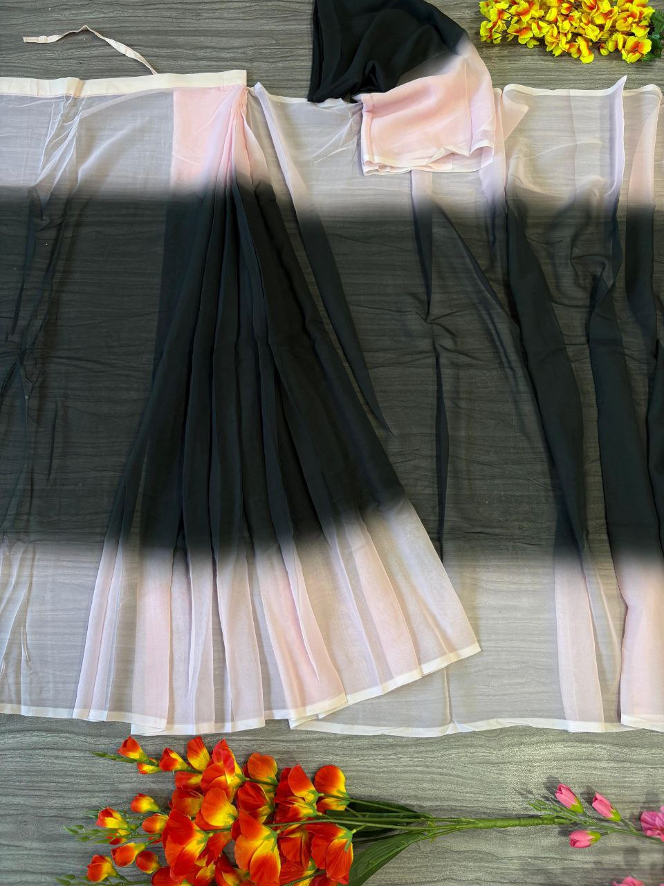 Designer Digital Print Black Color Ready To Wear Saree