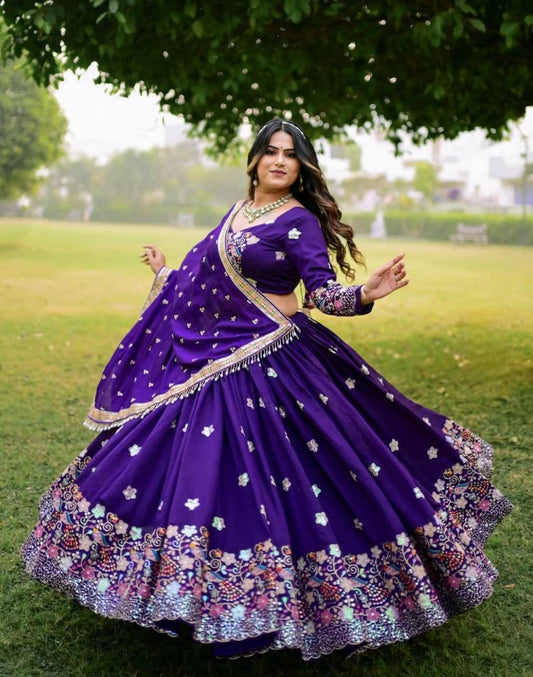 Graceful Chinon Purple Color Lehenga Choli