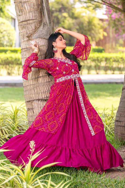 Stunning Bandhrej Pink Color Top With Lehenga