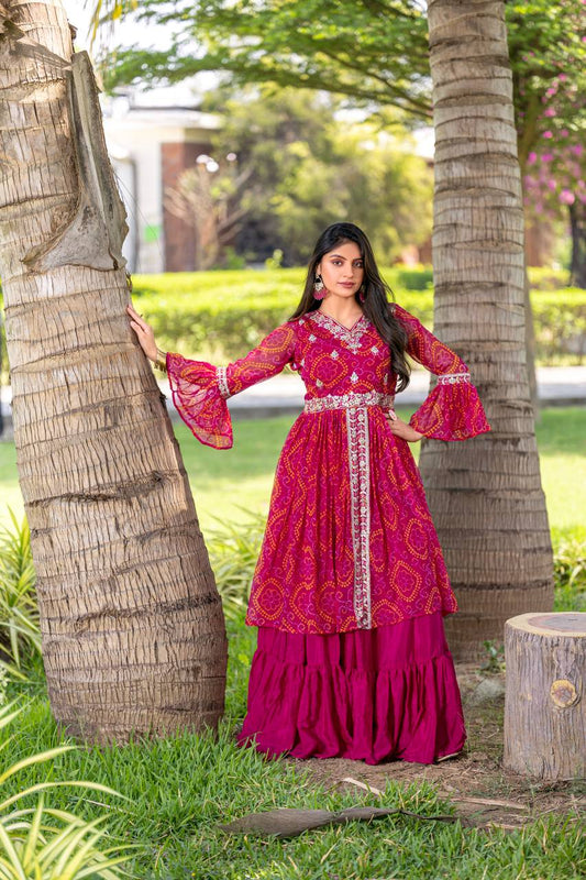 Stunning Bandhrej Pink Color Top With Lehenga