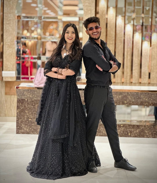 Captivating Embroidery Work Black Color Lehenga Choli