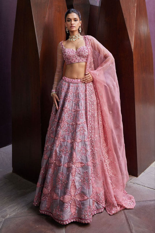Fabulous Thread Work Pink Color Lehenga Choli