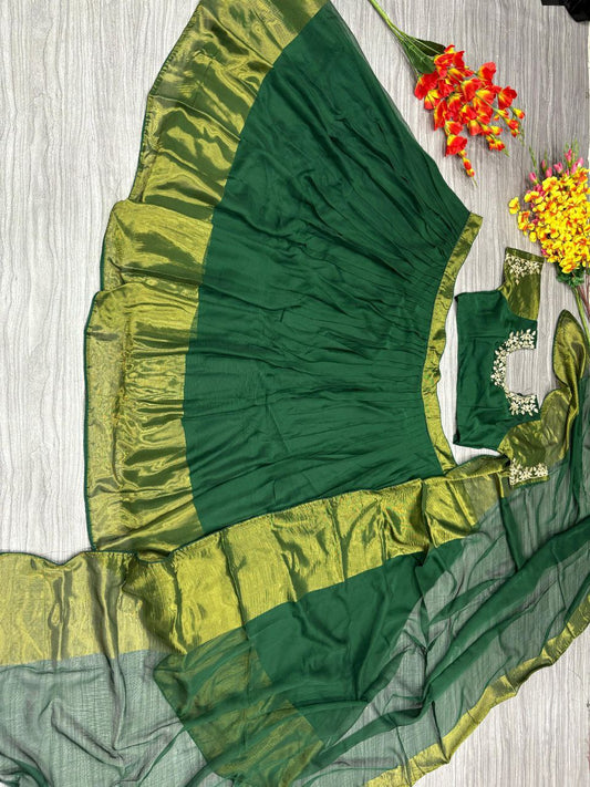 Function Wear Green Color Chiffon Jari Patta Lehenga Choli