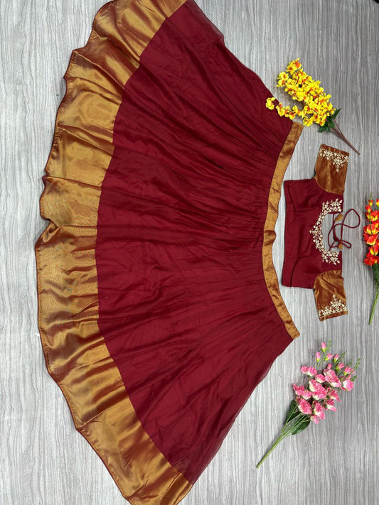 Function Wear Red Color Chiffon Jari Patta Lehenga Choli