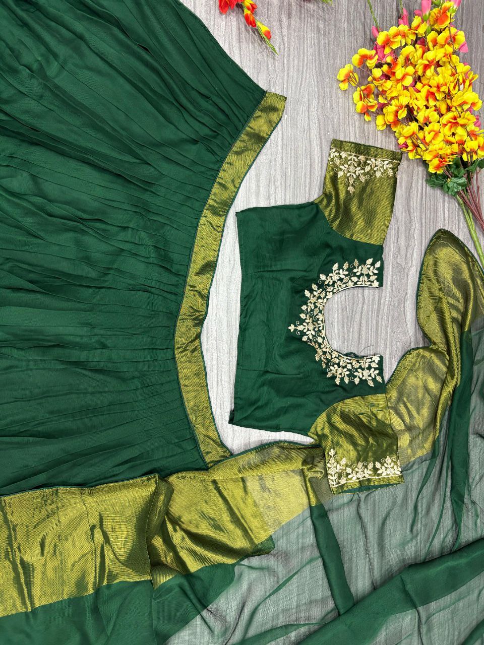 Function Wear Green Color Chiffon Jari Patta Lehenga Choli