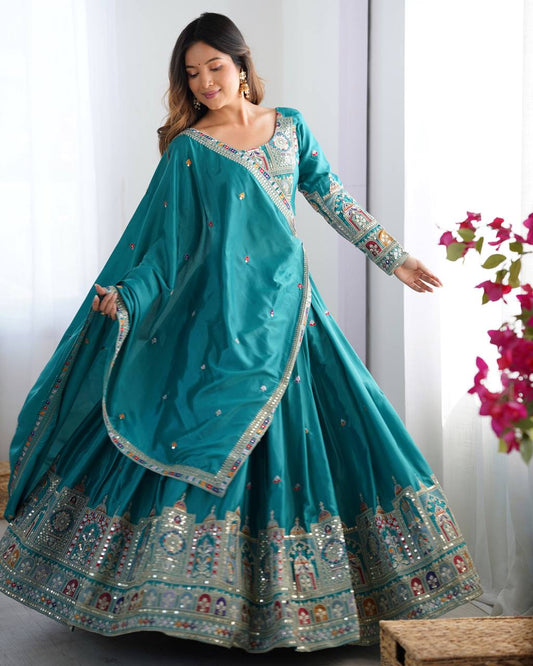 Marriage Special Sequence Work Teal Blue Color Lehenga Choli