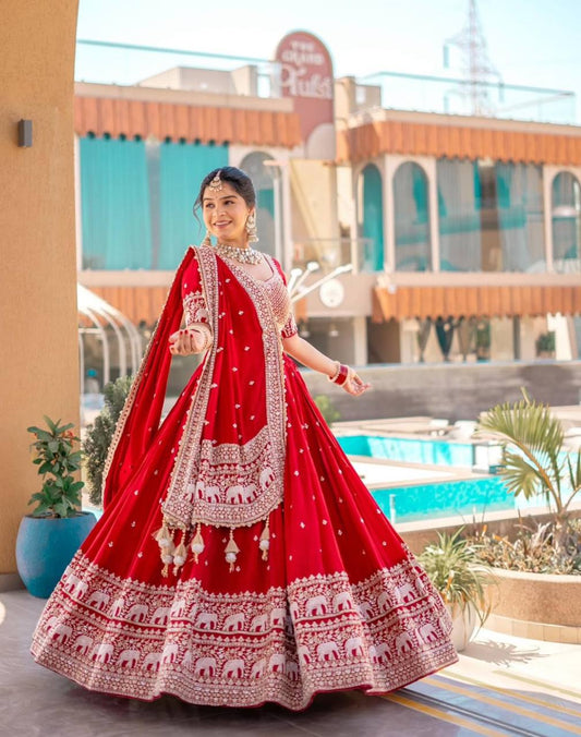 Bridal Wear Heavy Work Red Color Lehenga Choli