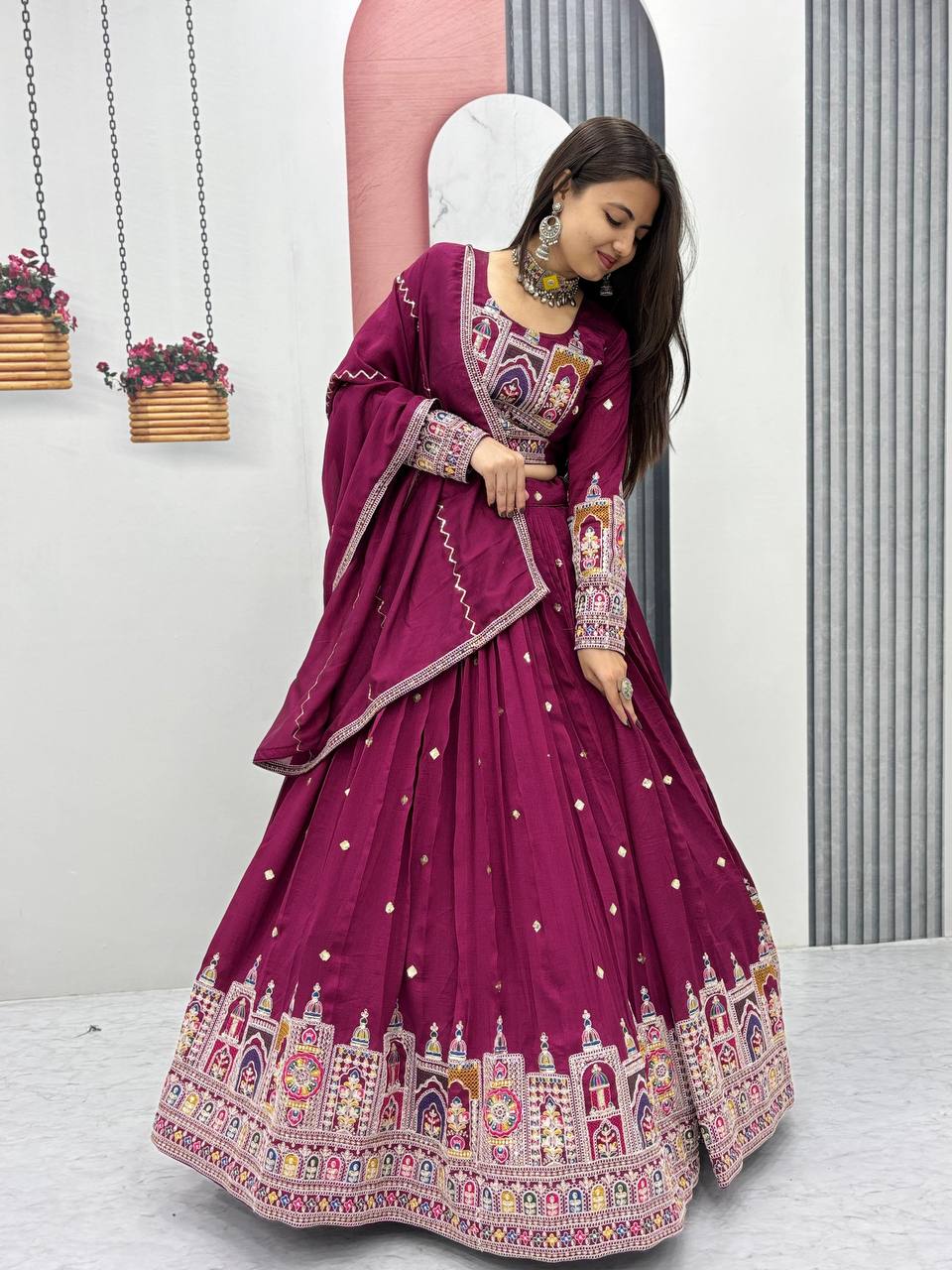 Occasion Wear Sequence Work Wine Color Lehenga Choli