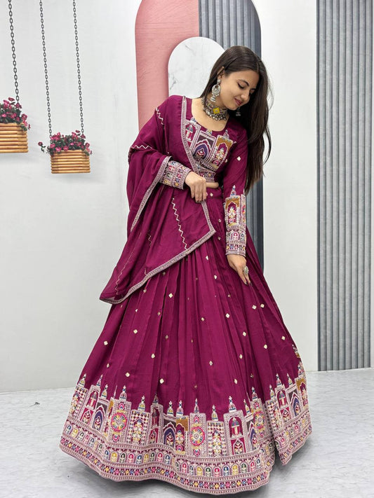 Occasion Wear Sequence Work Wine Color Lehenga Choli