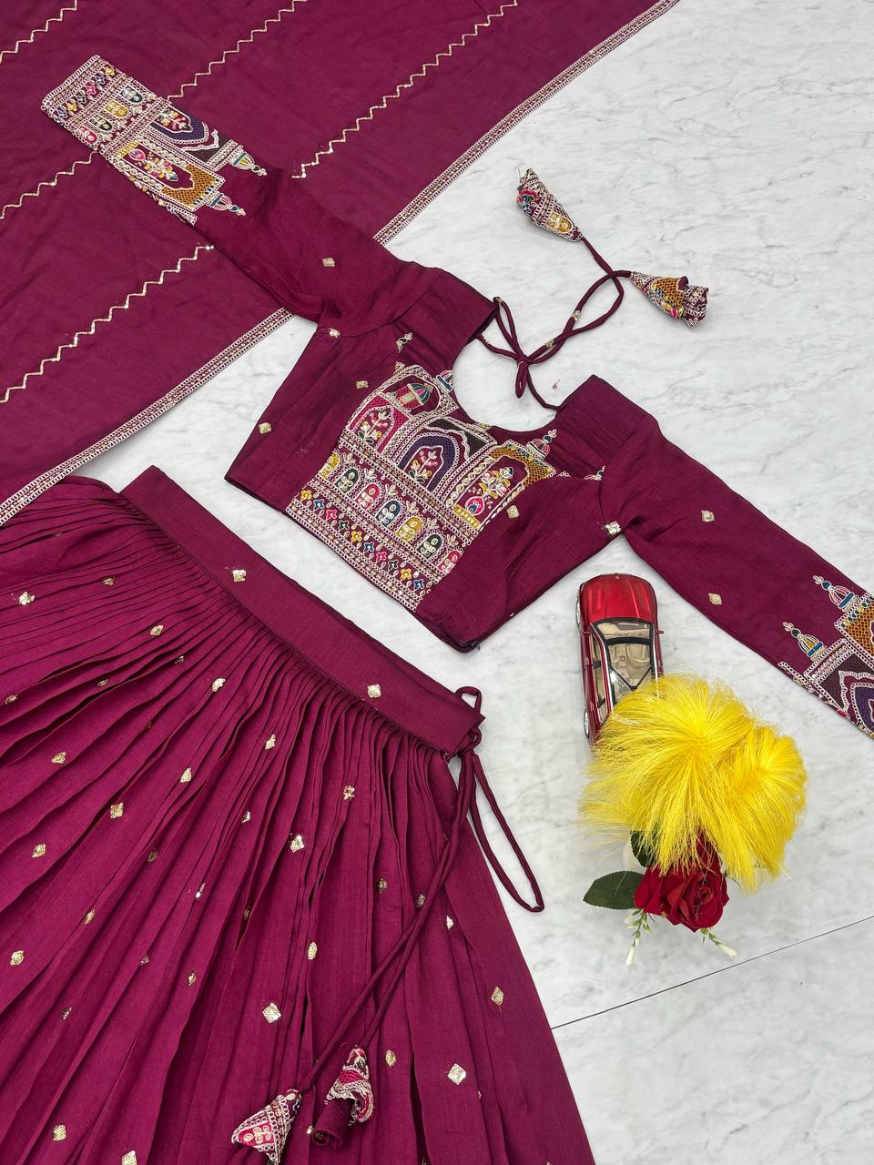 Occasion Wear Sequence Work Wine Color Lehenga Choli