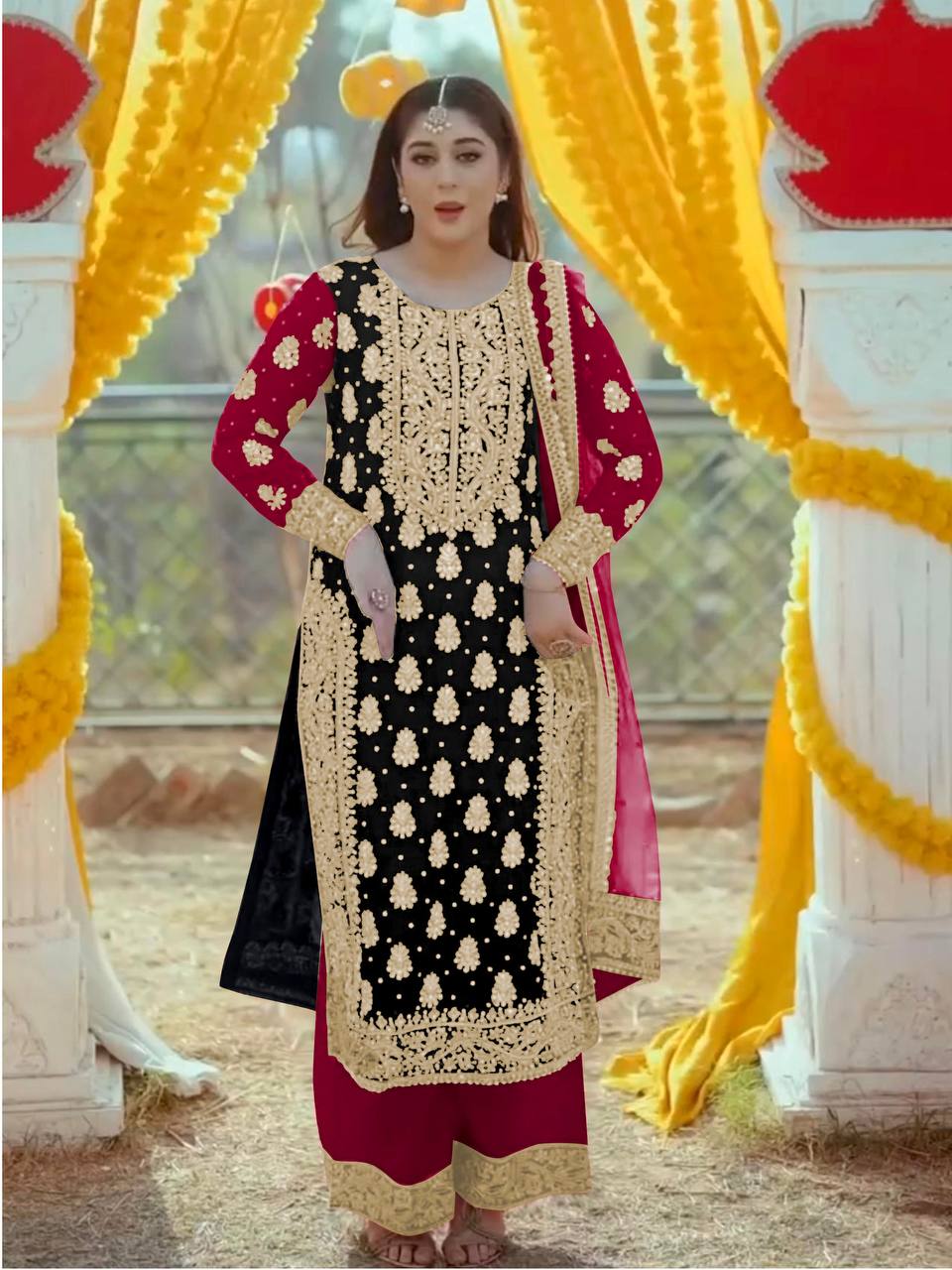 Black Color Heavy Embroidery Work Palazzo Suit